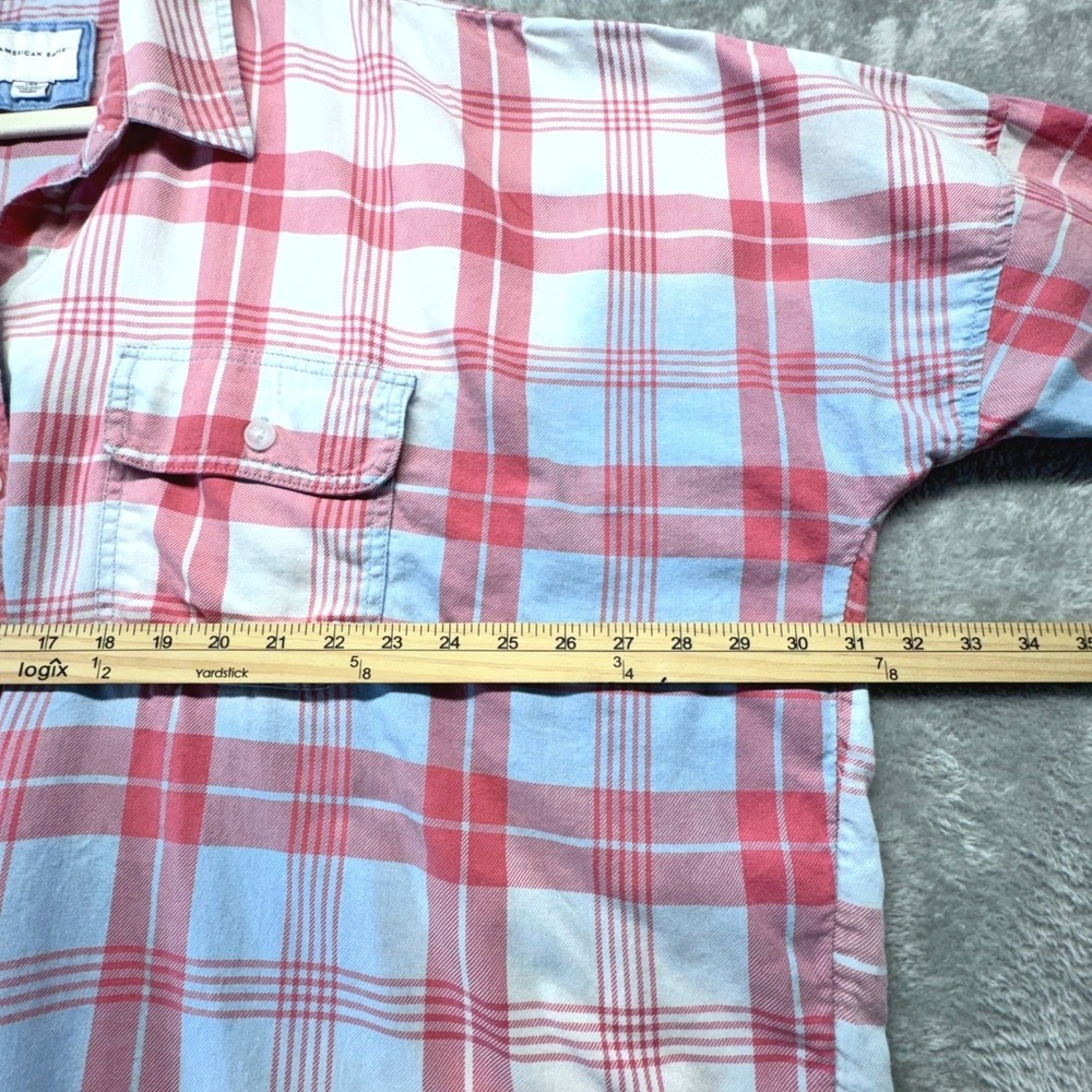 American Eagle Oversized Plaid Shirt Womens XL Pink Blue Cotton Button Down Fall - Picture 12 of 16